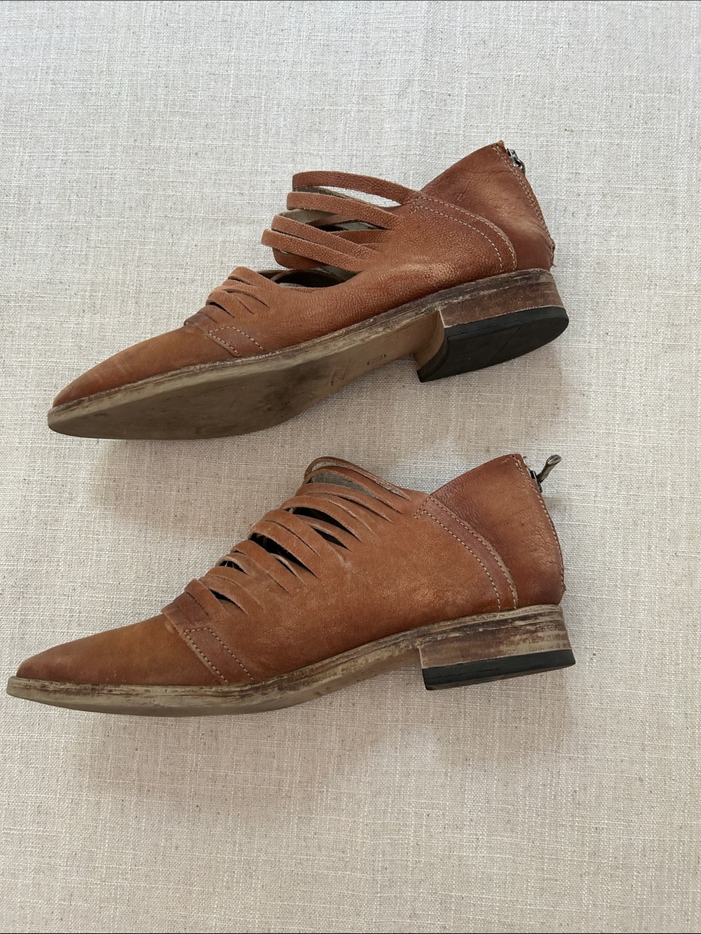 Free People Lost Valley Distressed Leather Cutout Ankle Boots Chestnut Brown - Picture 9 of 11